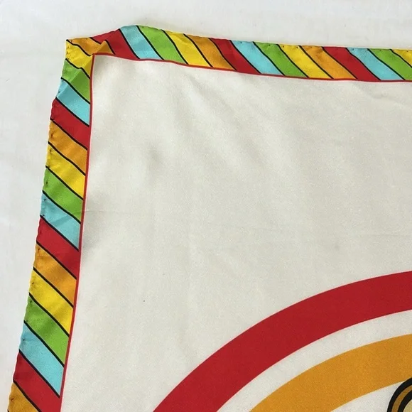 Moschino Rainbow Toy Bear Scarf Silk made in Italy 20in x 20in NWT - Picture 4 of 8